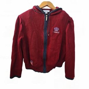 St. John Sport Zip Sweater Hoodie Santana Knit Embroidered Sassy Flirt Crest M